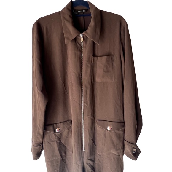 Zara Woman Olive Green Jumpsuit Utility Style Silver Zip Long‎ Sleeve Pockets - Picture 5 of 10